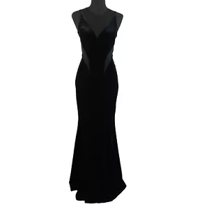 Vintage Betsy & Adam schwarz Samt Maxikleid Größe 2 durchsichtig ausgeschnitten formell Abschlussball - Bild 1 von 14