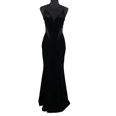 Vtg Betsy & Adam Black Velvet Formal Dress Size 2 Sheer Cut Out Old Hollywood - Image 1 of 4