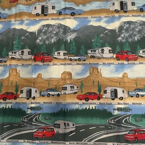 2 yards 45" Fabric United States National Parks RV Camping Adventure VTG - Picture 1 of 9