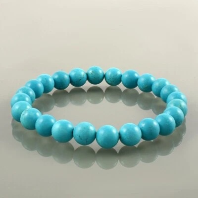 Natürlicher blauer Türkis 7-8 mm runder Edelstein Perlen dehnbare Armbänder 6... - Bild 1 von 4