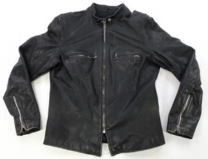 Rare Vintage ESPIRIT Full Zip Leather Racer Jacket 90s Made In Korea Black SZ 42 - Picture 1 of 15