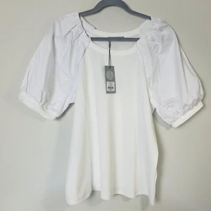 Katies Knit Blouse Top Womens Size Small White Balloon Short Sleeve BNWT - Foto 1 di 11