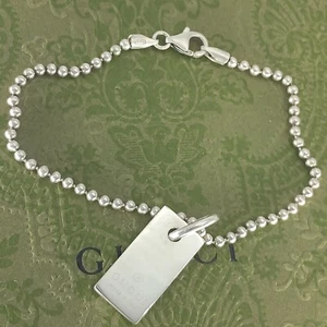 Gucci Bar Plate Tag Toggle Ball Chain Bracelet Sterling Silver 925 - Picture 1 of 24
