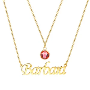 Custom Name Necklace Birthstone Pendant - Stainless Steel Chain Gift for Women - Picture 1 of 22