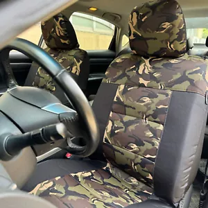 Fundas de asiento de auto delanteras para KIA Soul verde camuflaje militar y lona negra - Imagen 1 de 5