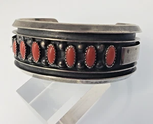 Pulsera Nativa Americana NA Talla 7 Coral .925 Jackie Singer Navajo 48.2 gms De Colección - Imagen 1 de 14