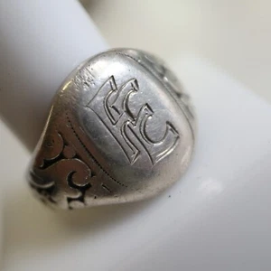 Historischer Herren Monogramm Ring "FE" 835 Silber gebödet, Gr. 65 = 11,8 g - Bild 1 von 4