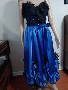 Loralie Vintage 80s Sequin & Blue Satin  Lacey Prom Party Dress Sz 8 - Picture 1 of 11