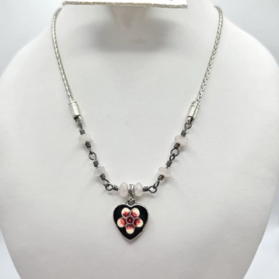 Collar BRIGHTON Fiebre Primavera Reversible Negro Esmalte Corazón Cristal Acentos 18" Foto 1 de 4