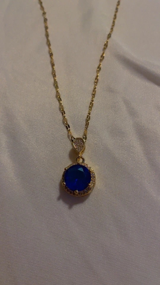 Colar folheado a ouro Technibond com pingente de pedra azul corrente de aço inoxidável - Imagem 1 de 4