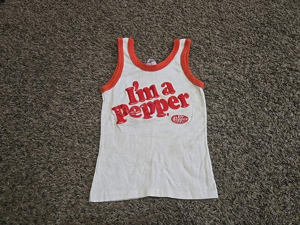 Camisa sin mangas vintage Dr.Pepper I'm Pepper blanca roja niños refresco arte pop. 6/7 Foto 1 de 4