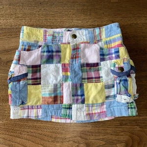 Ralph Lauren Polo Multi Colored Madras Plaid Patchwork Skirt size 7 with Pockets - Picture 1 of 6