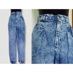 Vintage 80's Acid Wash high rise 24" to 26" waist baggy tapered jeans! - Picture 1 of 10
