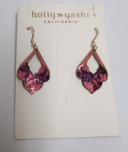 New Holly Yashi Marisol Dangle Earrings Shell Shape/Cutout Burgundy Floral/Lace - Picture 1 of 8