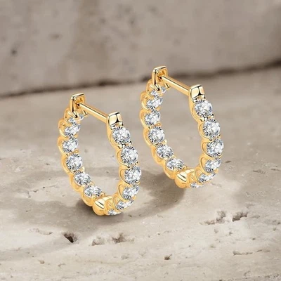 Pendientes de aro para dama con circonita cúbica cultivados en laboratorio nuevos en caja Foto 1 de 4