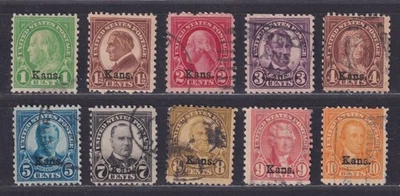 United States Scott 658\668 Used 1929 Kansas Overprints 10 Stamps SCV $156 - Image 1 of 2
