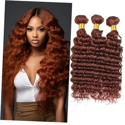 Cabello humano onda profunda suelto marrón rojizo rizado profundo 30 30 30 #33 3 paquetes Foto 1 de 4