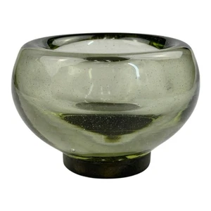 Jan Barboglio Heavy Thick Art Glass Bowl with Iron Footing Clear-Green RARE 5” - Picture 1 of 18