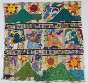Vintage Traditional Hand Embroidered Guatemalan Mayan Folk Art Tapestry 84x82cm - Picture 1 of 12