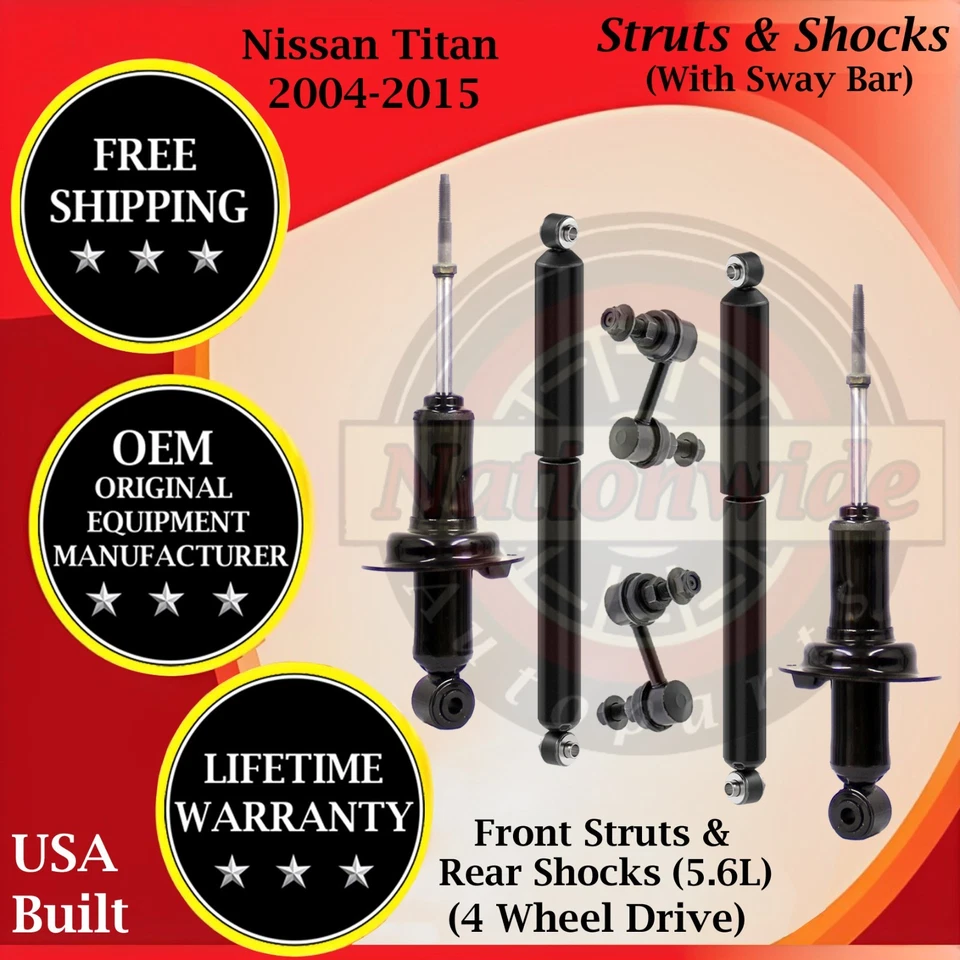 Monroe OEM Front Struts W/ Sway Bar & Rear Shocks For 2004-2015 Nissan Titan 4WD - Изображение 1 из 4