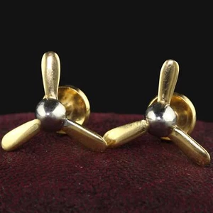 Gemelos de hélice de oro y platino retro de 18 K vintage - Imagen 1 de 5