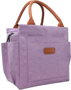Insulated Lunch Bag Large Reusable Cooler Tote with Bottle Holder - Purple - Picture 1 of 12
