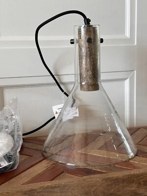 NEW Pottery Barn Holbrook Glass & Wood Pendant - Image 1 of 4