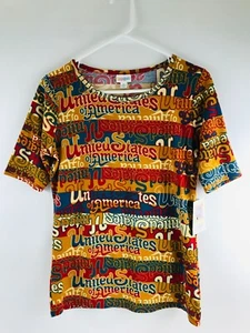 LuLaRoe T-Shirt Women's Size Medium Orange Red Gigi United States Print NWT - Picture 1 of 9