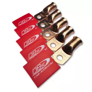 4/0 Gauge 100% OFC Copper Ring Terminal Lugs 3/8" Hole DBs Red Heat Shrink Tube - Picture 1 of 2