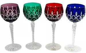 NEW AJKA ARABELLA SET of 4 Cut Crystal Wine Goblets Stem Glass HUNGARY Hand Made - Picture 1 of 6