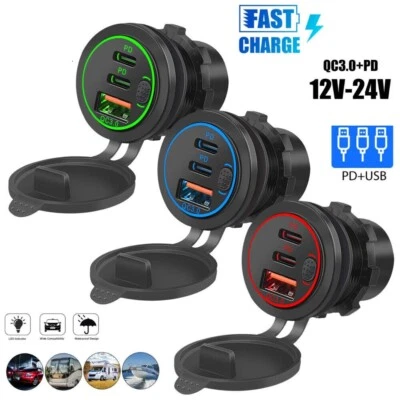 Auto-Dual USB C Steckdose 3.0 QC PD 12V Einbau Buchse Wasserdicht KFZ Ladegerät - Bild 1 von 4