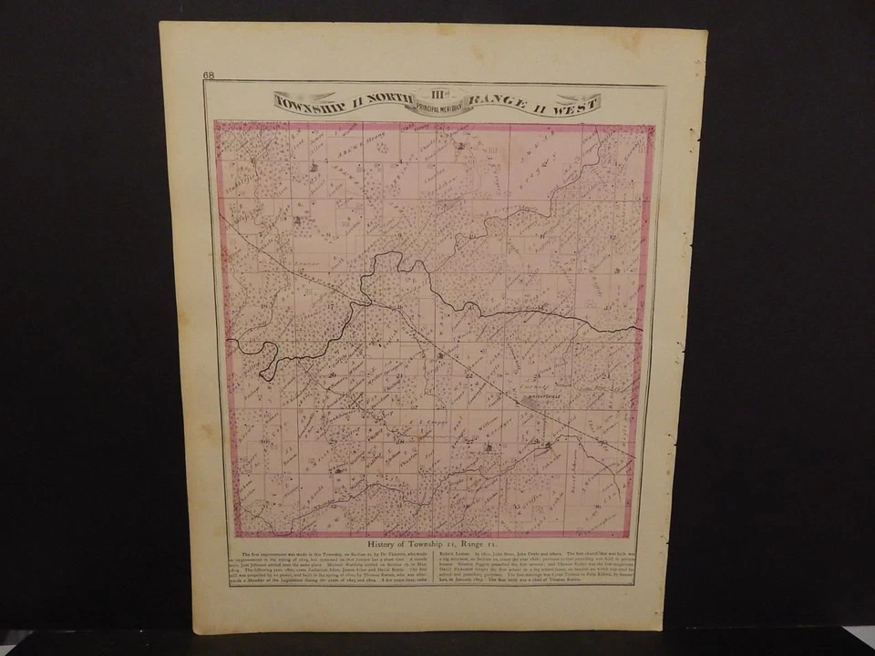 Illinois Greene County Map White Hall New Providence Townships  c.1872 Y12#47 - Image 1 of 1