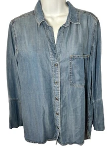 CLOTH & STONE Chambray Tencel Shirt Size MEDIUM Blue Button Down Roll Tab * - Picture 1 of 12