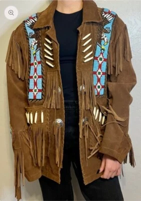 Chaqueta de cuero de gamuza de vaquero occidental águila boone india tribal nativa americana M Foto 1 de 4