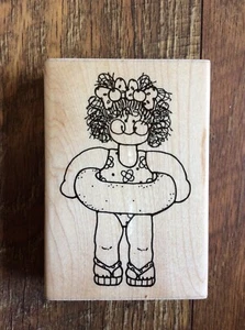 JRL Design U143 Swimming Girl Float Wood Mounted Rubber Stamp EUC Scrapbooking - Picture 1 of 3