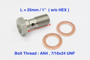 Stainless Steel Banjo Bolt 7/16x20 UNF Fittings AN4 25mm Car Brake Adaptor AN-4 - Picture 1 of 5
