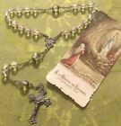 FRENCH 1800s HAND ROSARY~STERLING SILVER & CZECH GLASS BEADS~LOURDES PRAYER CARD