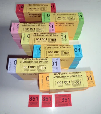 1000 Garderobenmarken / Abreißmarken / Garderobenscheine 3tlg. / Doppellose - Bild 1 von 2