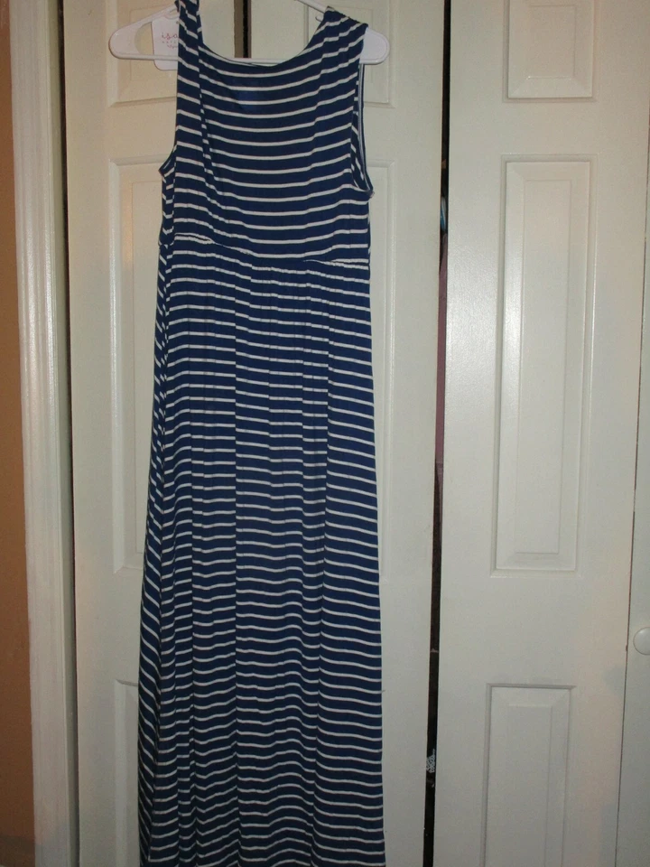 Ingrid & Isabel Maternity S Dress Blue White Striped Tank Maxi Women Small