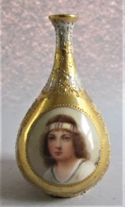 Seltene antike 3,5" ROYAL VIENNA JUGENDSTIL handbemalte Porzellan Vase, um 1895 - Bild 1 von 9