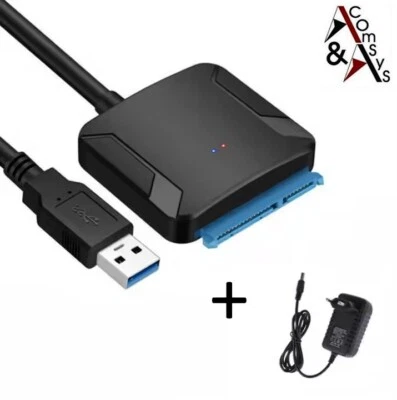 Adapter SATA auf zu USB 3.0 Kabel für 2.5“ 3.5“ Zoll HDD SSD Festplatte+Netzteil - Bild 1 von 4