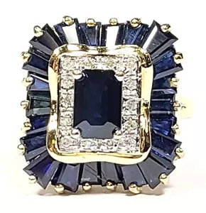 3.75 Carat Sapphire and Diamond 14k Yellow Gold Vintage Cocktail Ring Size 8 - Picture 1 of 6
