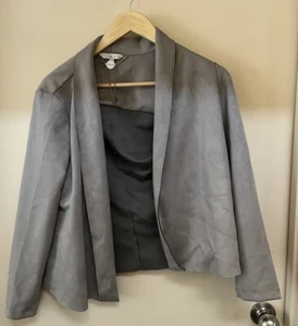 W.Lane Grey Scollop Detail Suedette Jacket-Workwear-Casual-Comfy-Lined-Size 8 - Picture 1 of 12