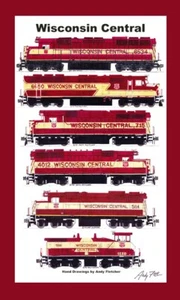 Wisconsin Central Locomotives 12""x18"" póster enmarañado firmado por Andy Fletcher - Imagen 1 de 1