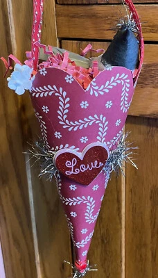 Vintage Style Valentine’s Day Tussie Mussie Cone Decorated for Red & White - Image 1 of 4