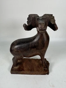 VTG Hand Carved Wooden Ram Figurine Folk Art Sculpture 5.5” – Chip on Horn RARE - Picture 1 of 8