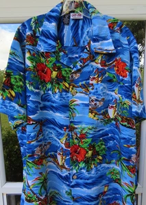 Ron Jon SurfShop Men Short Sleeve Colorful Blue Aloha Hawaiian Camp Shirt XL EUC - Picture 1 of 15