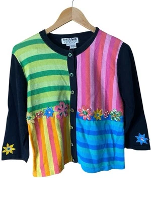 Cardigã Jack B suéter rápido feminino tamanho pequeno pequeno pequeno enfeite floral artístico - Imagem 1 de 4