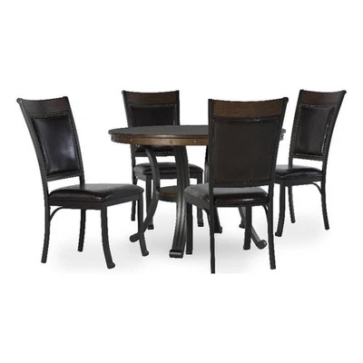 Linon Franklin 5 Piece Wood/Metal Faux Leather Dining Set in Rustic Umber Brown - Image 1 of 4