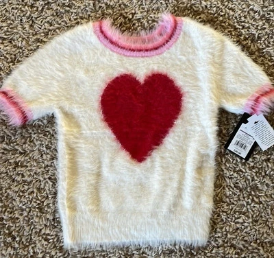 Soft And Fuzzy Short Sleeve Heart Sweater Size 10/12 - Image 1 of 4